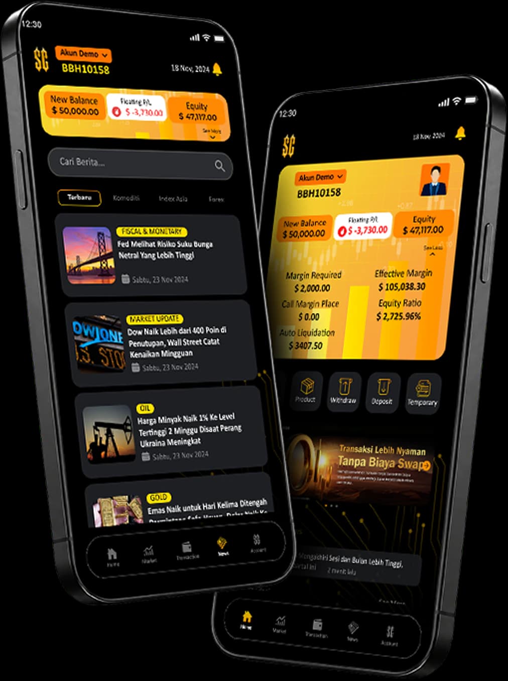 Mockup aplikasi Solid Gold di handphone