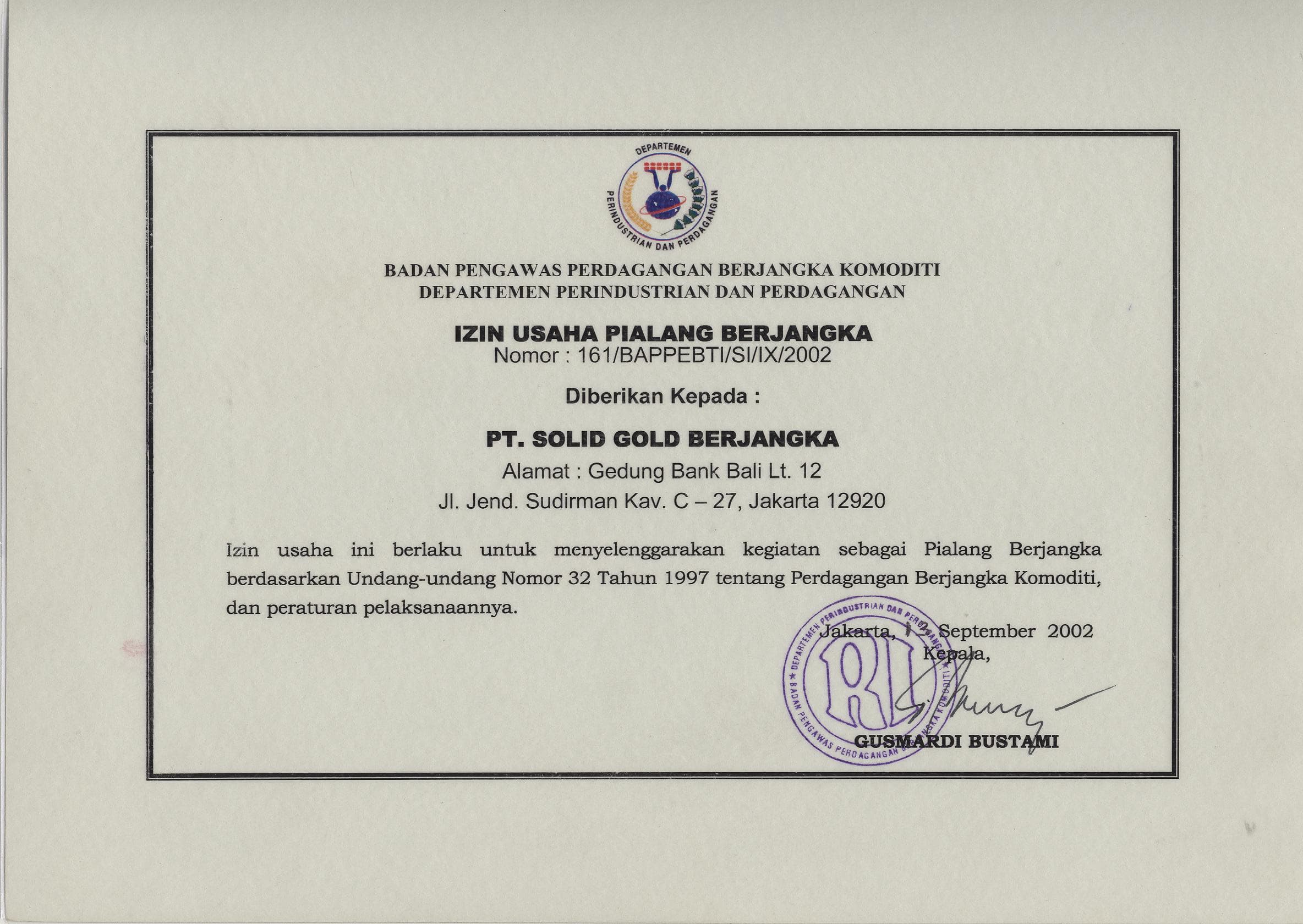 Izin Usaha Pialang Berjangka